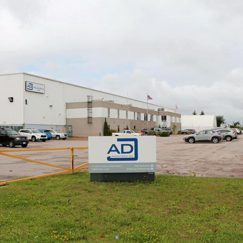 Outside view of ADJ Industries Inc. head office location in London Ontario.