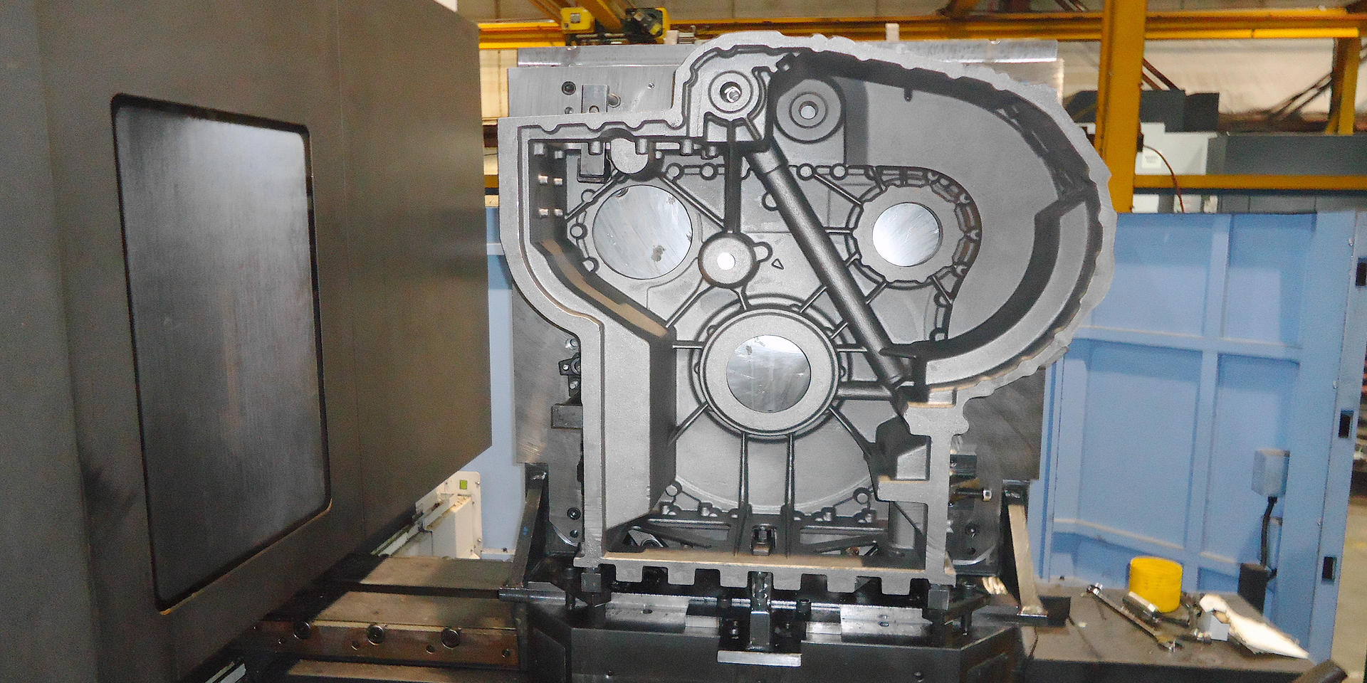 Housing being machined on a Doosan 1000HM for a QTR Transmission at Piper Lane.