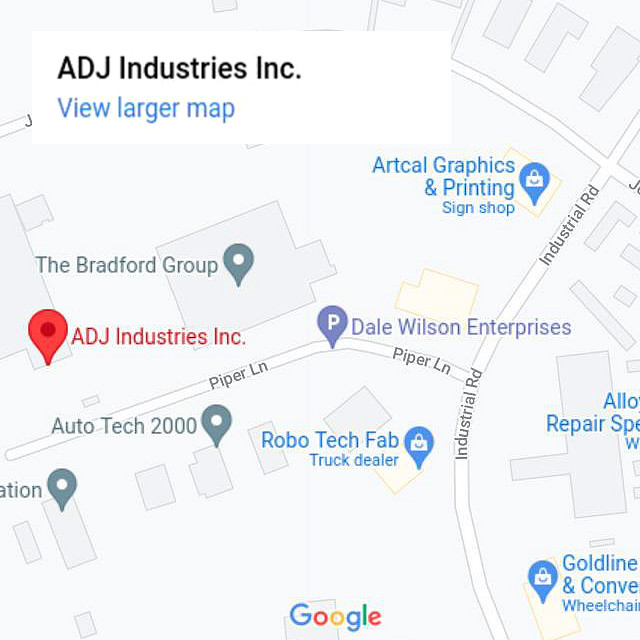 Image of Google Map of the Piper Lane location, the head office of ADJ Industries Inc. Directly down the street from the London Airport and Fanshawe College.